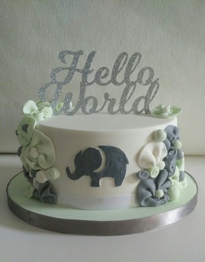 Hello World baby shower cake 
