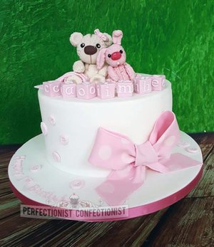 First birthday cake christening baby girl baby shower kinsealy swords malahide teddy bear rabbit bunny pink girl 2