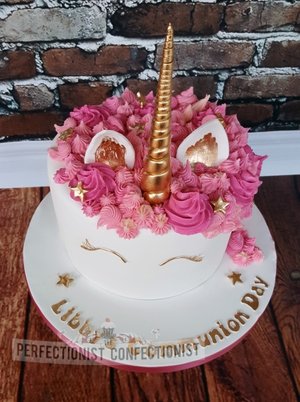 Unicorn birthday communion celebration novelty cake dublin swords portmarnock malahide pink gold magical stars 3