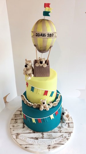 teddy bear hot air balloon custom christening cake