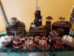rustic country dessert table and semi naked wedding cake 
