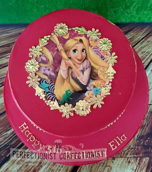 Princess   birthday  cake  novelty  celebration  pink  gold  tangled  ariel  belle  cinderella  sophie  chocolate biscuit cake  swords  malahide  dublin  %281%29