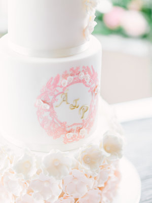 Hand Painted Blossom & Pearl Wedding Cake. Image by Into The Light Fine Art Photography