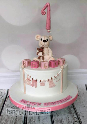 First birthday cake  1st birthday cake  bear  blocks  pink  girl cake dublin  cake swords  cake malahide  novelty cake  birthday cake %283%29
