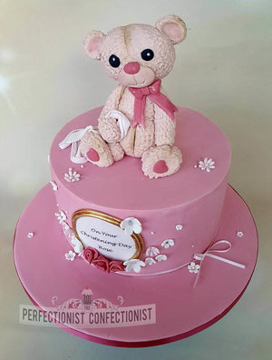 Christening cake  naming day cake  cake  dublin  cake swords  cake malahide  novelty cake  pink  girls cake  bear cake topper  celebration cake.  %285%29