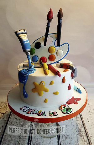Artist  cake  birthday  kid  child  painting  palette  paint tubes  fondant  novelty  celebration  malahide  swords  kinsealy  dublin   %283%29