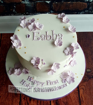 Communion cake  communion  cake  dublin  flowers  simple  purple  blossoms  vanilla  dublin  kinsealy  swords  fingal  malahide  %283%29
