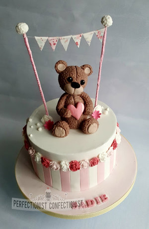 Christening  naming day  cake  dublin  swords  malahide  kinsealy  bear  bunting  pink  pretty  girl  %283%29