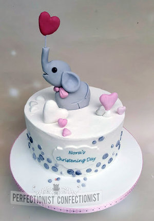 Nora - Elephant and balloons christening cake 