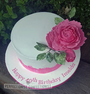 40th birthday cake  40th  birthday  cake  chocolate biscuit cake  peony  pink  white  simple  classy  dublin  malahide  kinsealy  swords  celebration %284%29