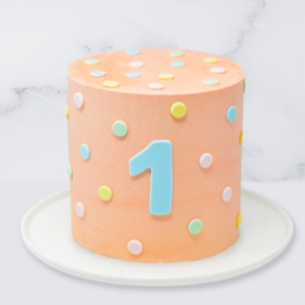 The “Pastel Dots” Children’s Birthday Cake is a buttercream iced cake. The single tier is 6″ deep and 2 tier option is 10″ deep. The icing colour and number can be customised, with the option of adding a name plaque on top.
