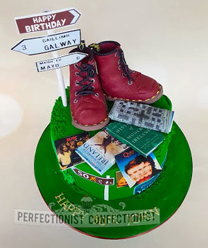 50th birthday cake  hiking  doc martins  dr martins  hillwalking  crosswords  reading  queen  bowie  acdc  celebration  chocolate biscuit cake  novelty   %282%29