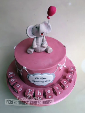 Christening cake  naming day cake  elephant  blocks  pink  sutton  swords  dublin  malahide  kinsealy  balloon  pretty  little girl  %283%29