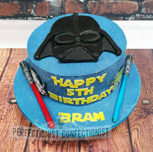 Chocolate fudge cake  5th birthday  star wars  cake  darth vadar  fun galaxy  swords  malahide  kinsealy  dublin  light sabres %281%29