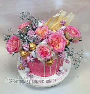 Drip cake  celebration  birthday cake  roses  meringues  macaron  chocolate  beautiful  swords malahide  kinsealy  dublin  pretty  pink %288%29
