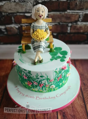 80th  birthday  cake  dublin  swords  malahide  kinsealy  drynam  cake maker  bespoke  novelty  gardeing  bench  shamrock  handpainting  flowers  daffodils %281%29