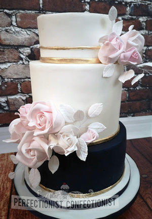 Wedding cake  elegant  classy  gold  navy  white  blush  roses  sugar  portmarnock hotel  handmade  cake maker  dublin  swords  malahide  vanilla  fruit   %2811%29