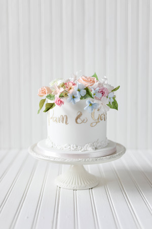 anniversary cake, flower crown, sugar flowers