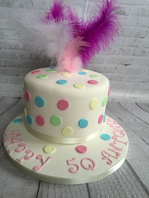 A Polka Dot with Feathers Chocolate Biscuit Cake