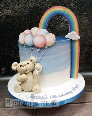 Blue ombre  fade  teddy  rainbow baby  rainbow  teddy  cake  christening  naming day  balloons  dublin  swords  malahide  cake maker  rainbow %286%29