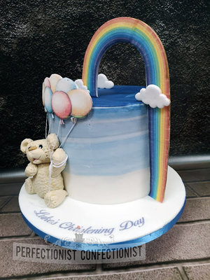 Blue ombre  fade  teddy  rainbow baby  rainbow  teddy  cake  christening  naming day  balloons  dublin  swords  malahide  cake maker  rainbow %283%29