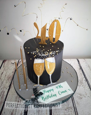Elegant  champagne  ombre  black  bubbles  40th  birthday cake  birthday  cake  classical  dublin  swords  malahide   %2810%29