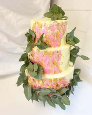 modern palette knife painting eucalyptus wedding cake 