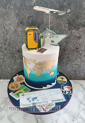 Birthday 70th celebration travel suitcase luggage plane boat cruise passport irish cake maker cake dublin swords malahide map marks and spencer fun lemon %281%29