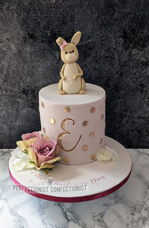 Bunny flowers roses pink gold polka dots christening cake cake christening naming day dublin swords malahide kinsealy novelty celebration %284%29