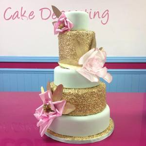 Gold Sequin and Wafer Flower Cake