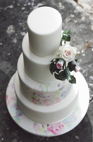 Hand Painted Untamed Love Wedding Cake. Photograph by Portraits By Patrick