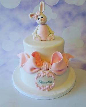 Girls Bunny Christening Cake